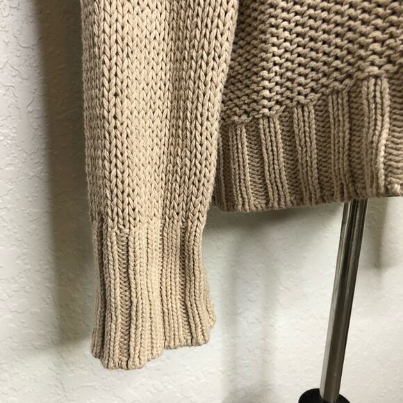 Wooden Ships tan crochet knit ribbed trim sweater size Medium / Large M/L - Picture 4 of 12